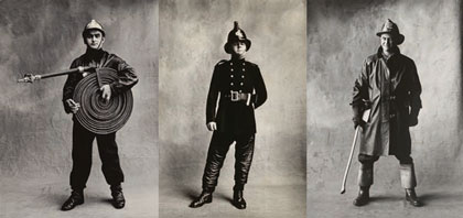 Irving Penn portraits of firemen in Paris, London and New York, 1950-51.