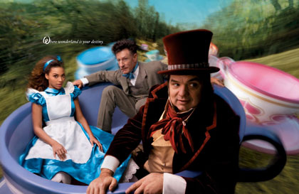 Beyonce, Lyle Lovett and Oliver Platt in an Annie Liebovitz re-imagining of 'Alice in Wonderland.'