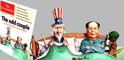 Illustration on strange Chinese-US bedfellows from the Oct. 24-30 edition of The Economist.