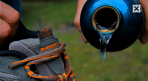 Image from video on running on water with shoes from Hi-Tec Sports.