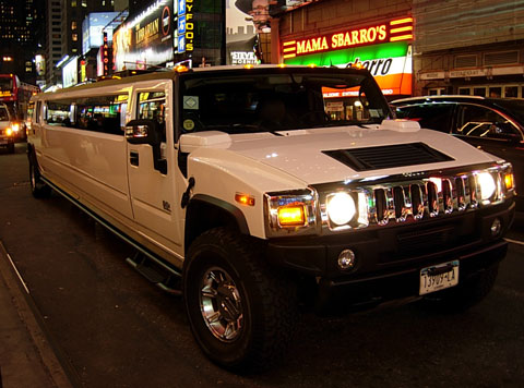 Hummer stretch limo at Times Square in New York City.