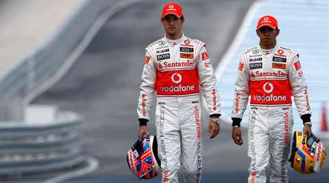 Jenson Button and Lewis Hamilton of the McLaren F1 team.