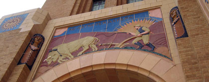 Kansas state motto, ad astra per aspera, 'to the stars through difficulties,' at Wichita High School North.